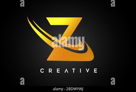 Golden Letter Z Logo. Z Letter Design Vector with Golden Gray Swash Vector Illustration. Stock Vector