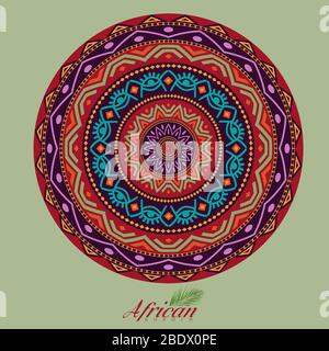 African round mandala with adinkra symbols. Antique pattern. Vector illustration. Stock Vector