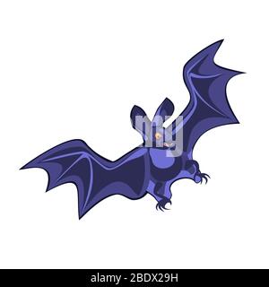 Vector cartoon illustration bat character, flying with wings spread, in flat contemporary style isolated on white. Stock Vector