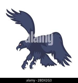 Vector illustration attacking eagle with spread wings, isolated on white background. Stock Vector