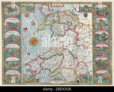 John Speed, Wales Map, 1611 Stock Photo