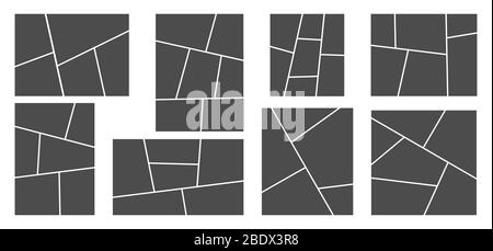 Pictures or photos frame collage. Comics page grid layout, abstract photo frames and digital photo wall vector template set Stock Vector