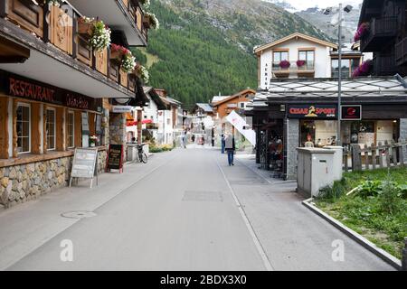 Saas Fee, Switzerland - September 25, 2019: Mountain resort in the Swiss Alps. Stock Photo