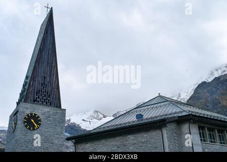 Parish Church (Herz-Jesu Church) in  Saas-Fee, Valais, Switzerland. Stock Photo