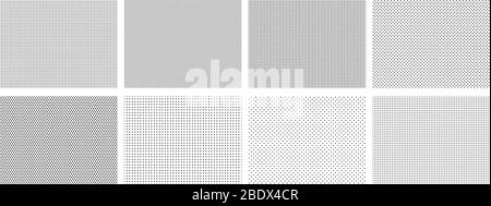 Seamless halftone dots pattern. Dotted mosaic, sport textile texture and row holes grid vector background patterns set Stock Vector
