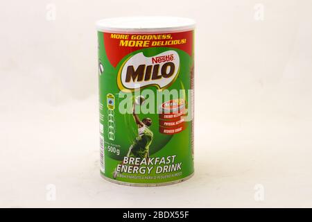 Alberton, South Africa - a tin of Milo breakfast energy drink isolated on a clear background image with copy space in horizontal format Stock Photo