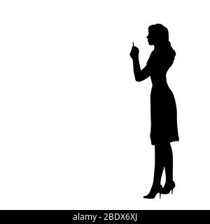 Silhouette woman looks at the phone. Illustration graphics icon Stock Vector