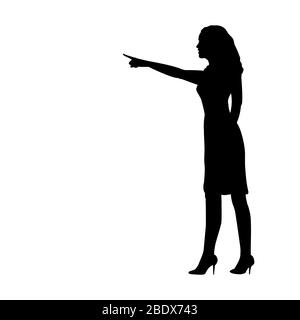 Silhouette woman hand indicates direction. Illustration graphics icon Stock Vector
