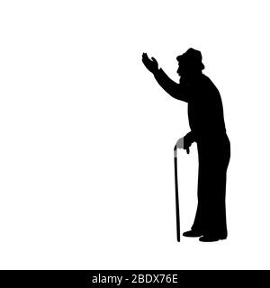 Silhouette of grandfather with hand indicates the direction. Illustration graphics icon Stock Vector