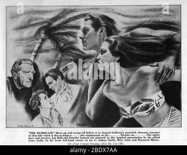 DOROTHY LAMOUR JON HALL C. AUBREY SMITH MARY ASTOR and RAYMOND MASSEY in THE HURRICANE 1937 director JOHN FORD  novel Charles Nordhoff and James Norman Hall special effects James Basevi The Samuel Goldwyn Company / United Artists Stock Photo