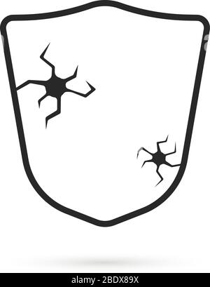 broken black thin line shield with crack Stock Vector