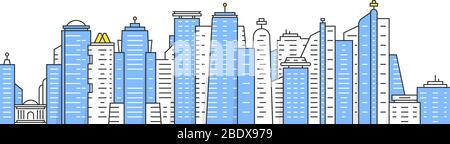colored thin line city panoramic view Stock Vector