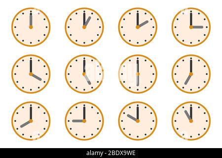 Set of watches with different times. Clock icon isolated. Vector illustration. Clock vector icons Stock Vector