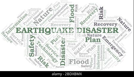Earthquake Disaster typography vector word cloud. Wordcloud collage made with the text only. Stock Vector