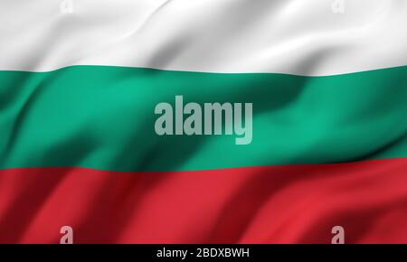 Flag of Bulgaria blowing in the wind. Full page Bulgarian flying flag. 3D illustration. Stock Photo