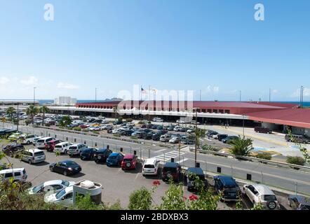 The view of Cyril E. King Airport in Charlotte Amalie town on St. Thomas island (U.S. Virgin Islands). Stock Photo