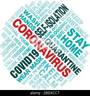 Coronavirus Self Isolation To Do List Word cloud for help reduce the risk of catching Covid-19. Vector sign. Stock Vector
