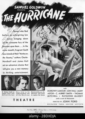 DOROTHY LAMOUR JON HALL C. AUBREY SMITH MARY ASTOR and RAYMOND MASSEY in THE HURRICANE 1937 director JOHN FORD  novel Charles Nordhoff and James Norman Hall special effects James Basevi The Samuel Goldwyn Company / United Artists Stock Photo