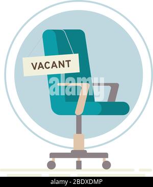 Composition with office chair and a sign vacant. Business hiring and recruiting concept. Vector illustration. Stock Vector