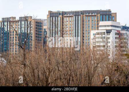 Residential buildings seen from Ritan Park - Temple of the Sun Park in Chaoyang District, Beijing, China Stock Photo