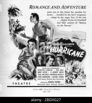 DOROTHY LAMOUR JON HALL C. AUBREY SMITH MARY ASTOR and RAYMOND MASSEY in THE HURRICANE 1937 director JOHN FORD  novel Charles Nordhoff and James Norman Hall special effects James Basevi The Samuel Goldwyn Company / United Artists Stock Photo