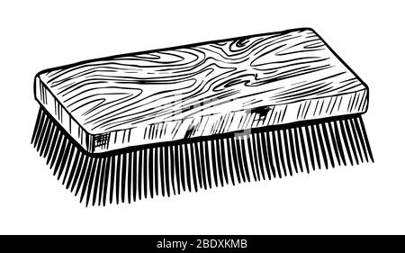 Cleaning brush for shoes or horse. Vintage label. Hand drawn engraved sketch for T-shirt, logo or badges. Stock Vector