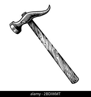 Claw hammer for repair work. Universal Tool or instrument. Vintage label. Hand drawn engraved sketch for T-shirt, logo or badges. Stock Vector