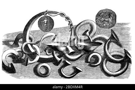 Ancient Celt Torcs and Coins Stock Photo
