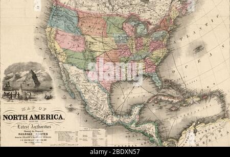 Proposed Transcontintental Railroad Routes, 1854 Stock Photo