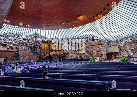 Temppeliaukio rock church famous modern architecture landmark interior in helsinki finland Stock Photo