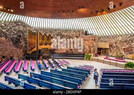 Temppeliaukio rock church famous modern architecture landmark interior in helsinki finland Stock Photo