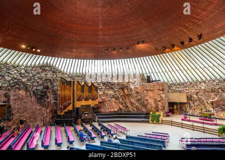 Temppeliaukio rock church famous modern architecture landmark interior in helsinki finland Stock Photo