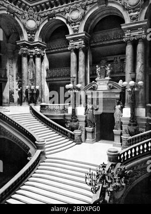 Paris Opera House, Palais Garnier, Grand Staircase, 1890s Stock Photo