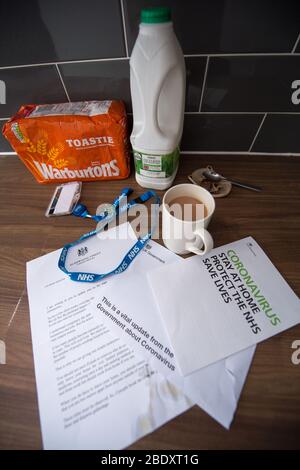 Glasgow, UK. 10th Apr, 2019. Pictured: Letter from the UK Prime Minister Boris Johnson sent to all UK households which includes a Government Information Leaflet, “CORONAVIRUS. STAY AT HOME. PROTECT THE NHS. SAVE LIVES.” The letter opens with, “I am writing to you to update you on the steps we are taking to combat coronavirus.” “In just a few short weeks, everyday life in this country has changed dramatically. We all feel the profound impact of coronavirus not just on ourselves, but our loved ones and our communities.” Credit: Colin Fisher/Alamy Live News