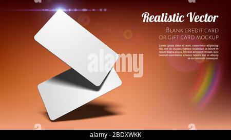 Two Blank Cards Business Cards, Tickets, Flyers, Invitations, Coupons, Banknotes, etc. on a Studio Brown or Salmon Background. Layered Template for Design with Transparent Shadows. Stock Vector