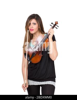 Funny woman with her violin Stock Photo