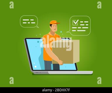 Fast delivery issued through web application on laptop. Vector illustration Stock Vector