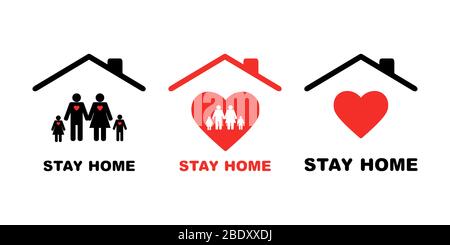 Stay home icon with family set. Vector Stock Vector