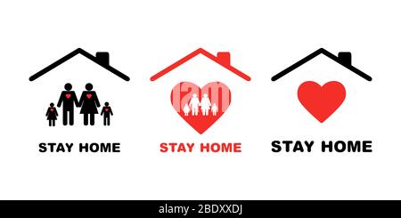 Stay home icon with family set. Vector Stock Vector