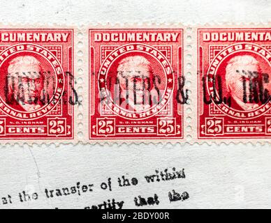Closeup of old documentary stamps Stock Photo