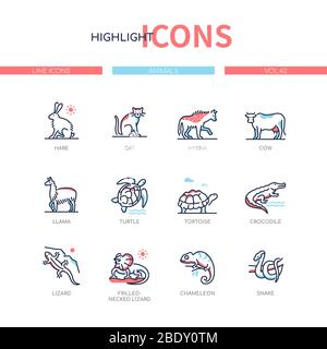 Animals collection - line design style icons set Stock Vector