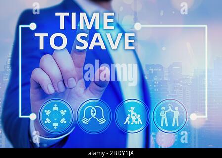 Text sign showing Time To Save. Business photo text to do something more efficiently that less time is required Stock Photo