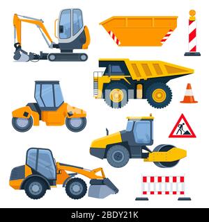 Different road construction machines and equipment Stock Vector