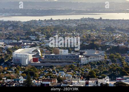 Auckland, New Zealand - Jul 03, 2017: A general view of Eden Park rugby ground, New Zealand's largest sports stadium from Mount Eden Stock Photo