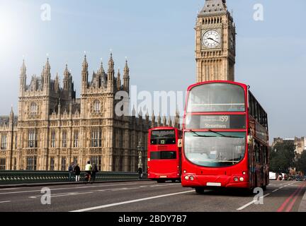 Red bus in London, United Kingdom.