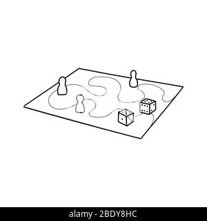 Various board games and many figurines background. Dice, chart, map, silhouettes hand drawn illustration Stock Vector