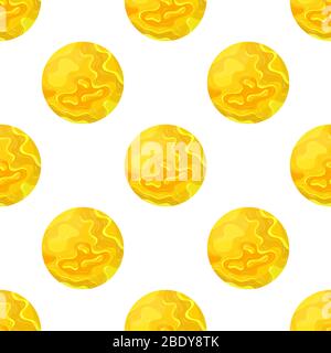 Seamless pattern with sun star planet on white background. Solar system. Cartoon style vector illustration for any design. Stock Vector