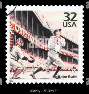 UNITED STATES OF AMERICA, CIRCA 1998: A postage stamp printed in USA showing an image of Babe Ruth, CIRCA 1998. Stock Photo