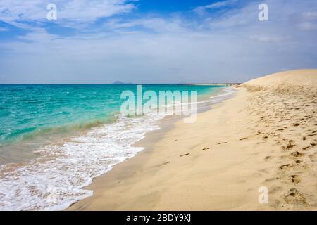 Ponta preta beach and dune in Santa Maria, Sal Island, Cape Verde, Africa Stock Photo