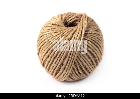 Skein of linen twine close up isolated on white Stock Photo